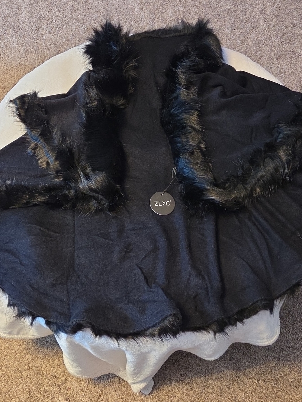 Women's Black Faux Fur Trim Cape Coat